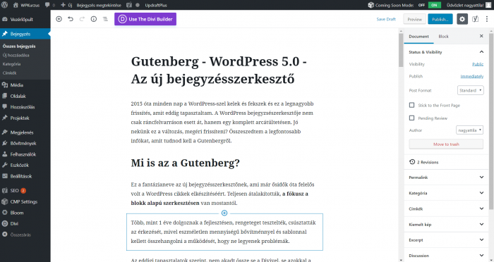 Gutenberg WordPress szerkesztő