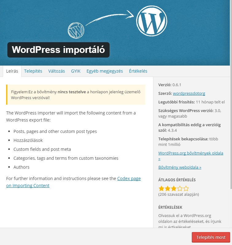 wordpress importáló